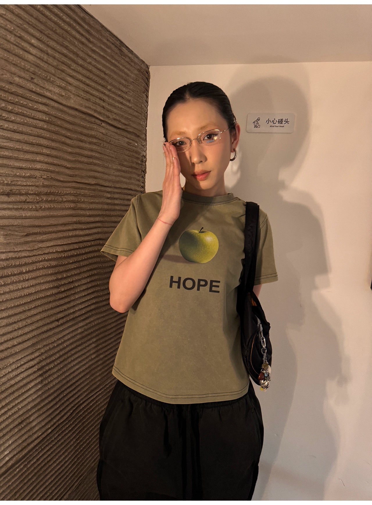 MMBBT Green Apple Print Front Shoulder Short Tee