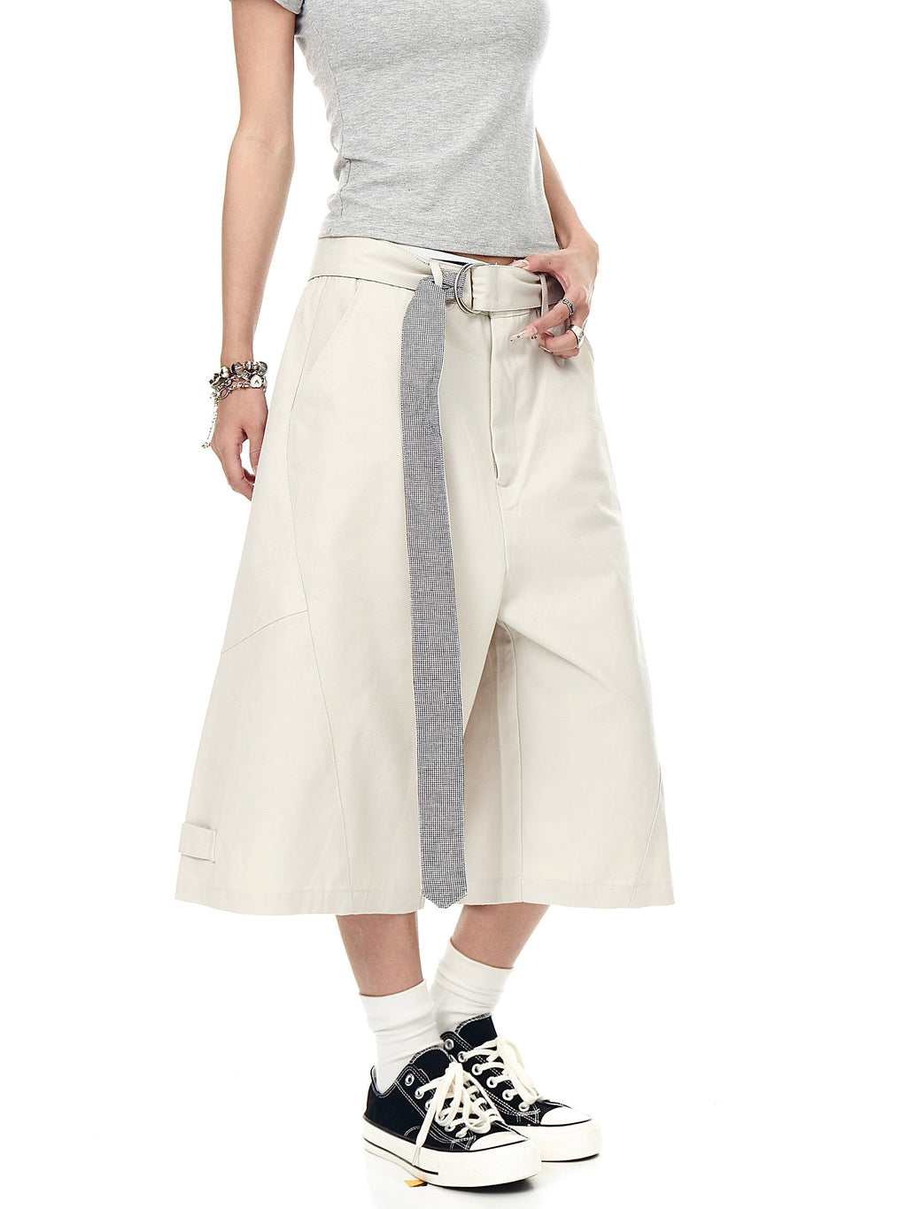 BLACKLISTS Niche Deconstructed Plaid Belt Tooling Shorts