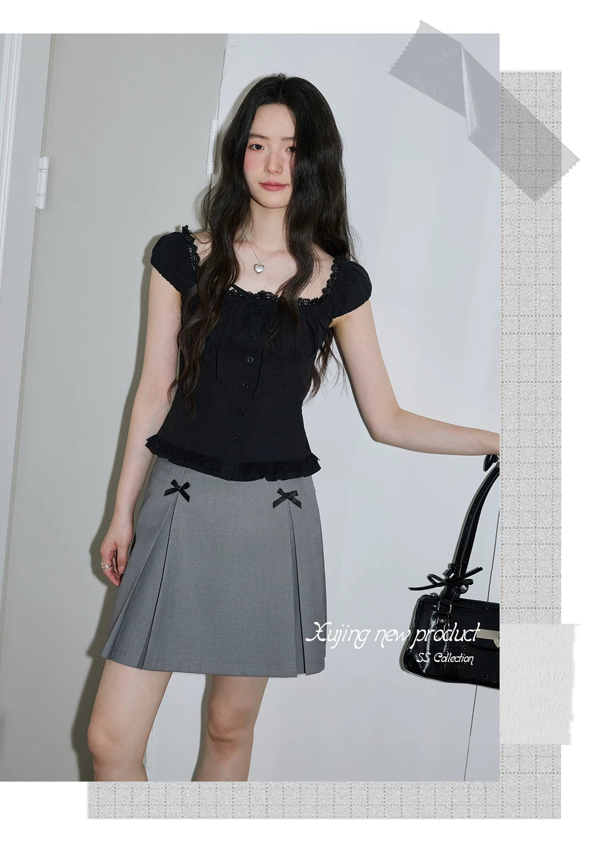 XUJING Square Neck Lace Slim Waist Tee