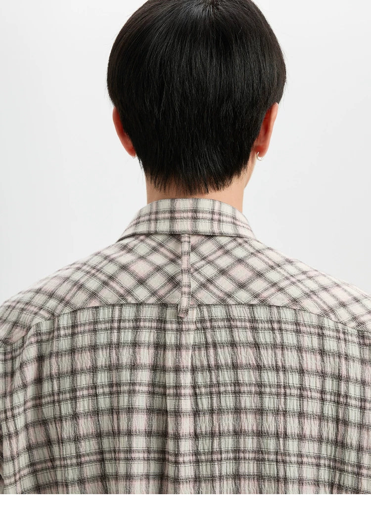 BUTTBILL 200g Plaid Drop-Shoulder Short-Sleeve Shirt