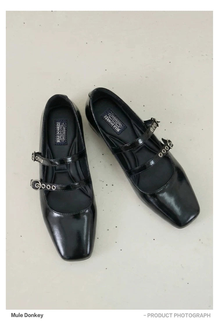 Donkey Thick Heel Square Head Dark Rivet Shoes