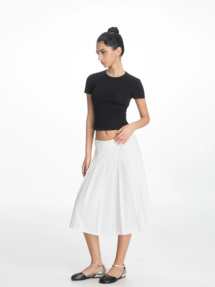 ABMY Crew Neck Front Shoulder Versatile Slim Waist Tee