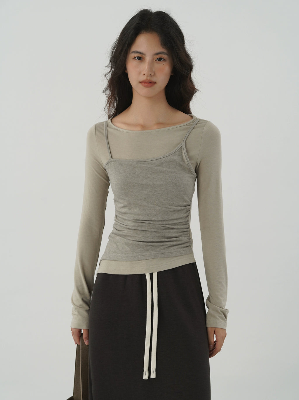 EIGHTHMONTH Suspender Fake Two-piece Splicing Slim-fit Pleated Long Sleeve