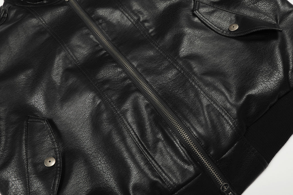 11KN Retro Short Wide Pu Leather Jacket
