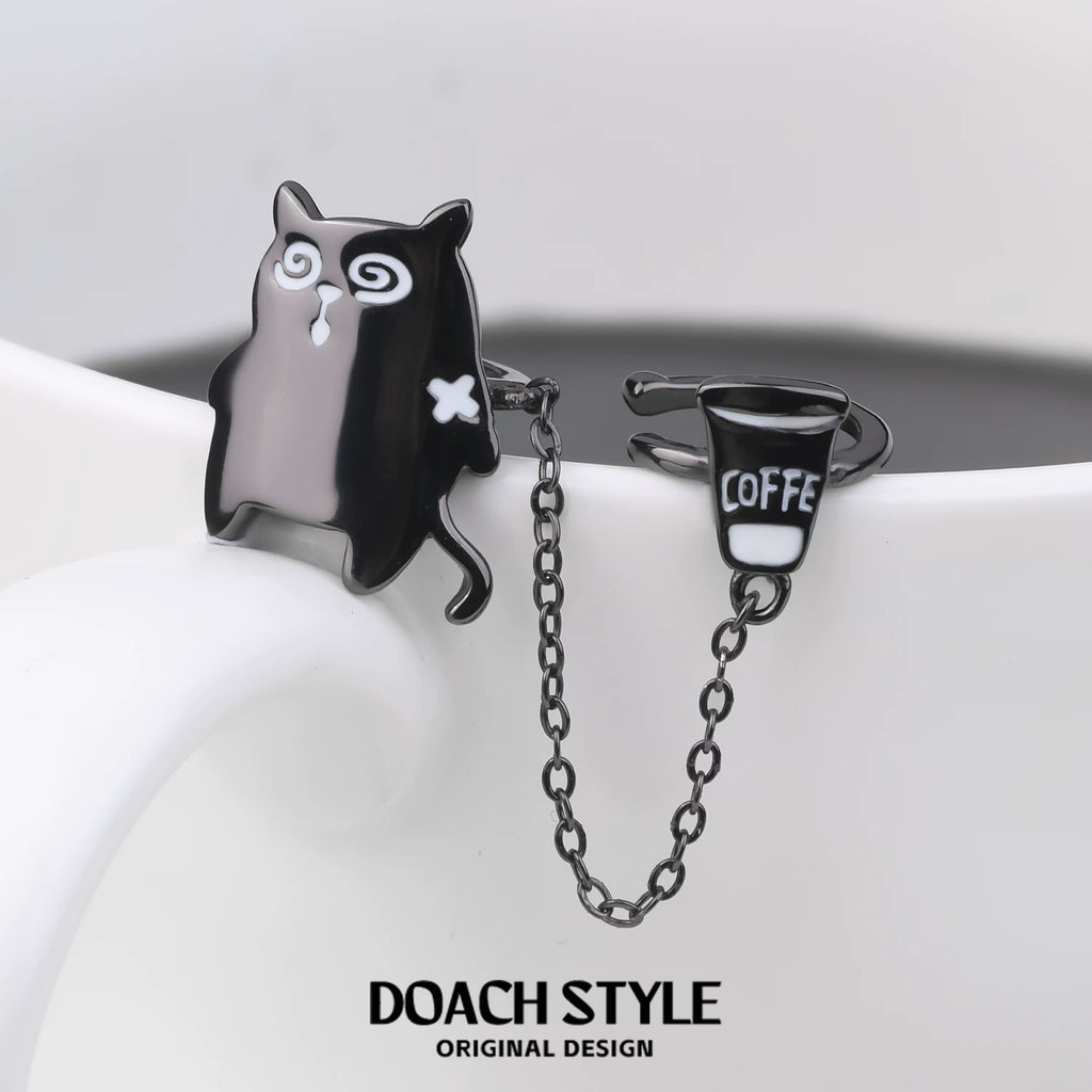 DOACH Extended Life Coffee Cat Ear Bone Clip Chain Earrings