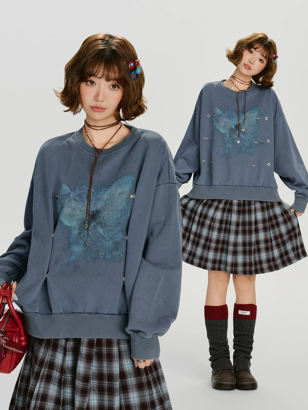 Girlyhalo retroprintingpullover Round Neck Sweatshirt