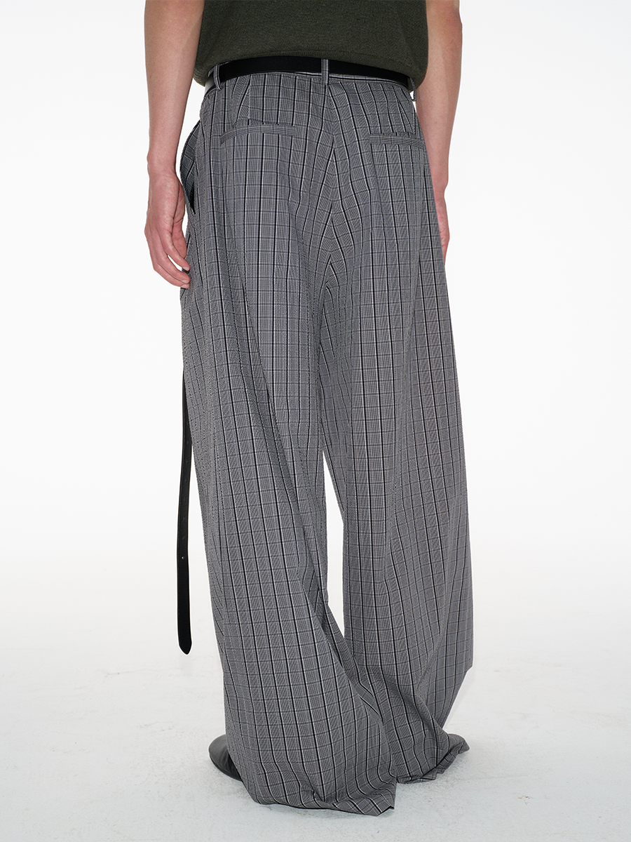 JCAESAR Bubble Plaid Straight Wide-leg Pants