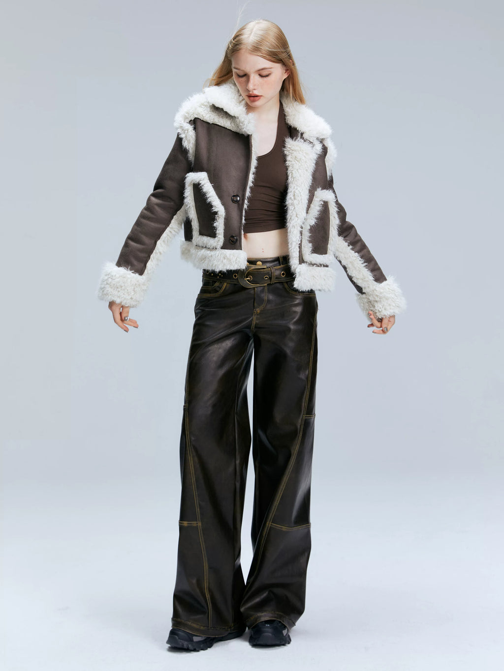 2th Desire Retro Loose Versatile Straight Leather Pants