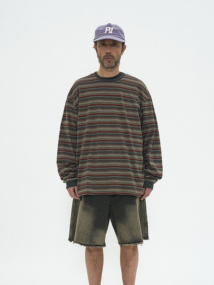 PARTIMENTO Vintage Contrast Striped Long Sleeve