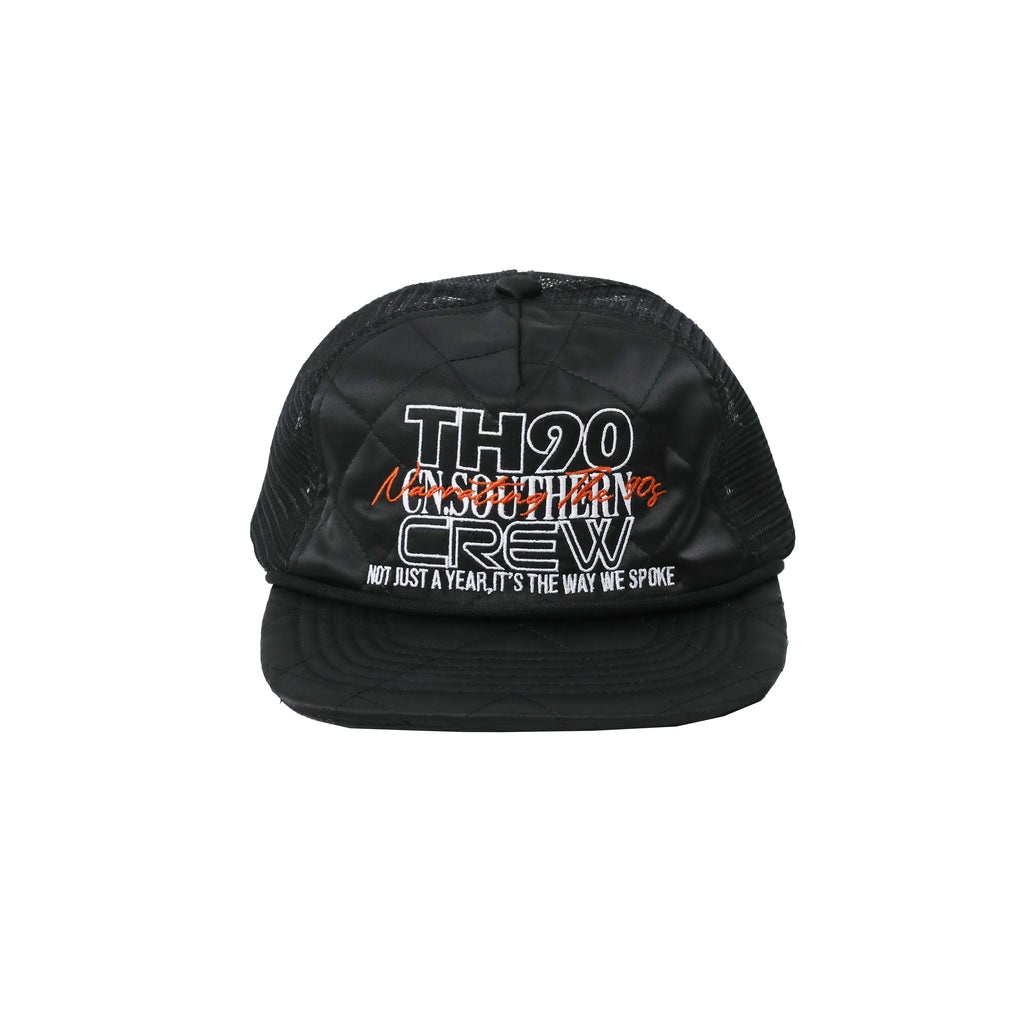 TH90CREW Satin Letter Printed Flat Rim Cap