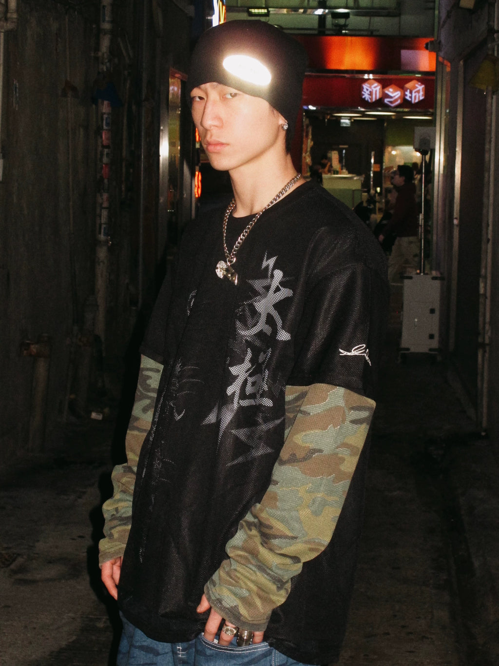 Game One Fake Two-piece Waffle Spell Mesh Long Sleeve