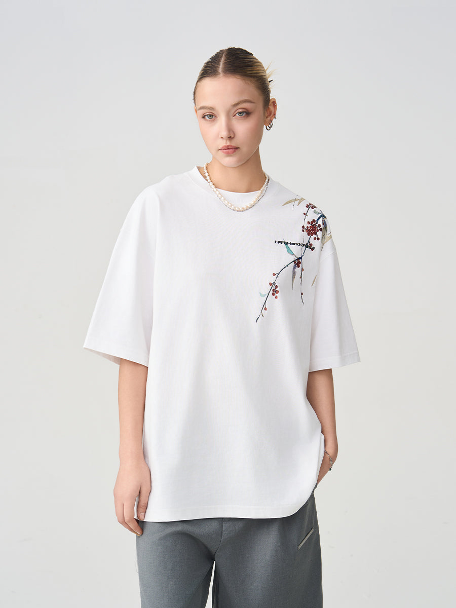 Harshandcruel New Chinese Over-the-Shoulder Ink Floral Tee