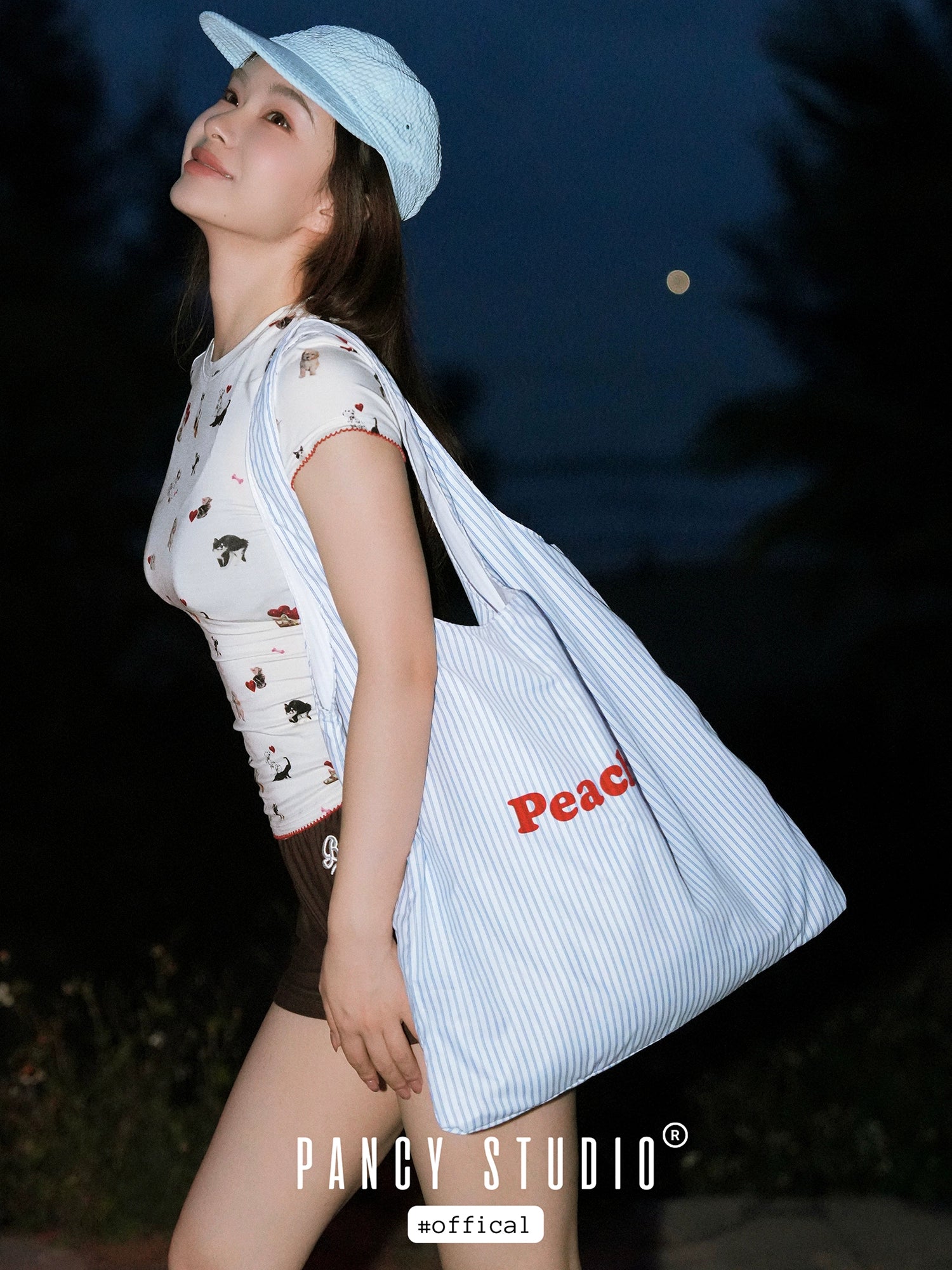 PANCY Letter Striped Canvas Bag Large Capacity