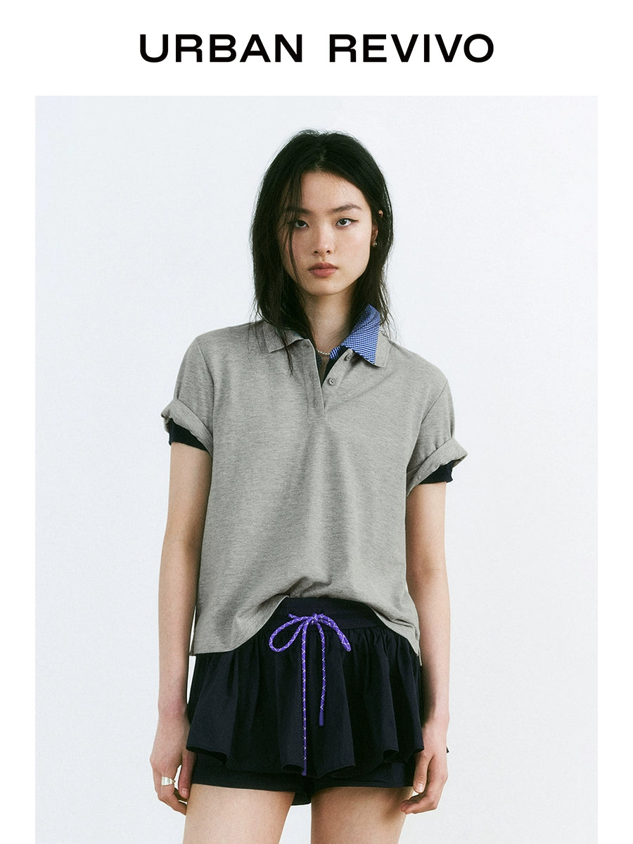 URBAN REVIVO Nautical Casual Simple Versatile Polo Shirt