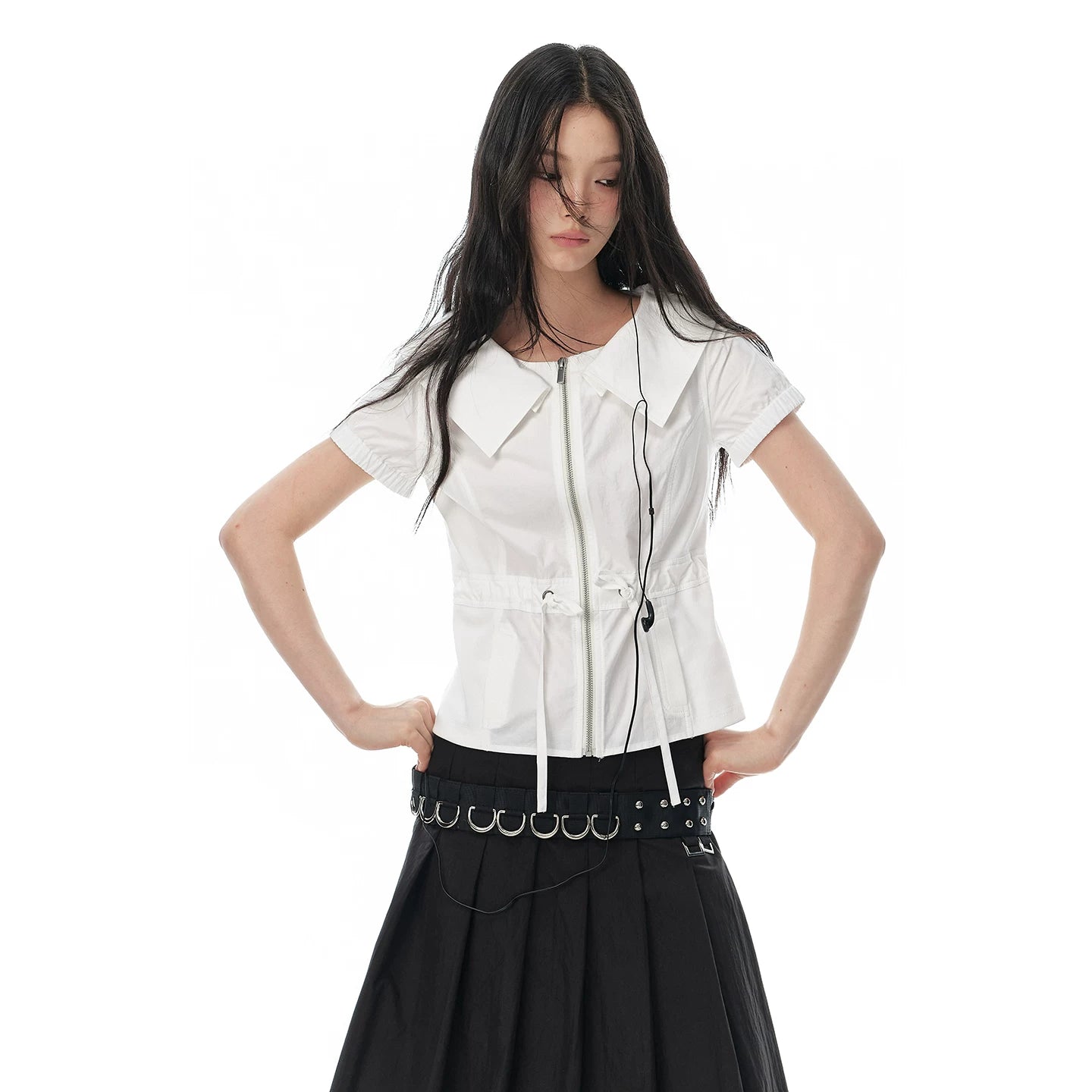 JIKOO Retro Large Lapel Drawstring Shirt