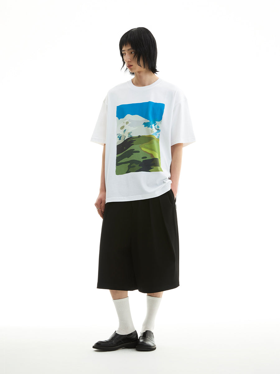 FUNKYFUN Hand-painted Oil Painting Sense Printing Loose TEE
