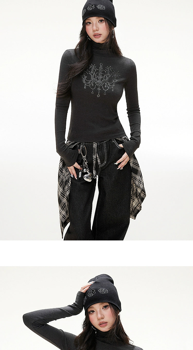 Imone Slim and Thin Hot Bead Turtleneck Knitted Long Sleeves