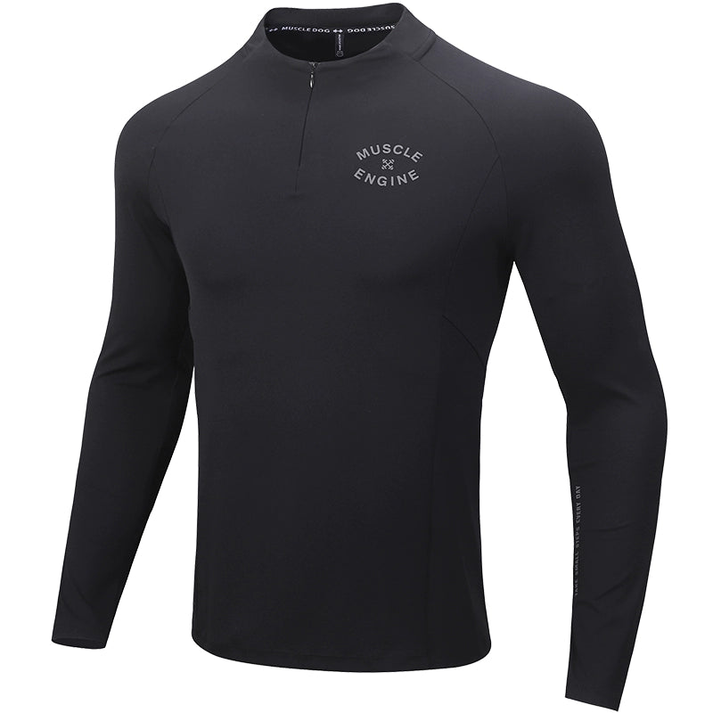 MuscleDog Half Zipper Slim Fit Small Stand-Up Collar Long Sleeve