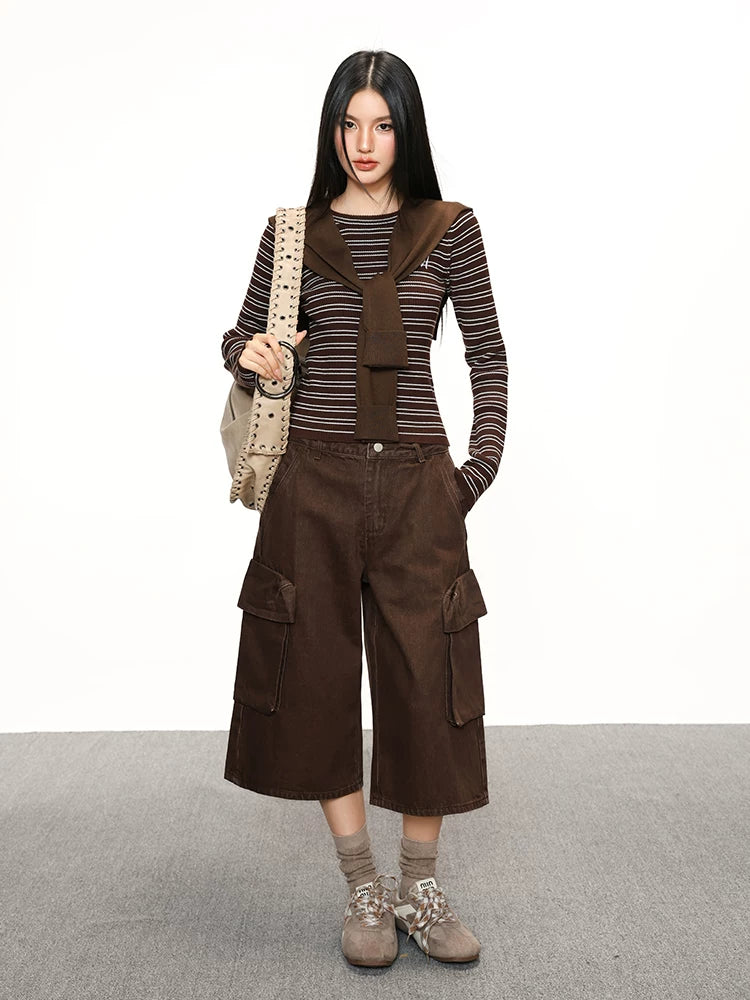 Cherry Melody Striped Contrasting Color Versatile Long Sleeve