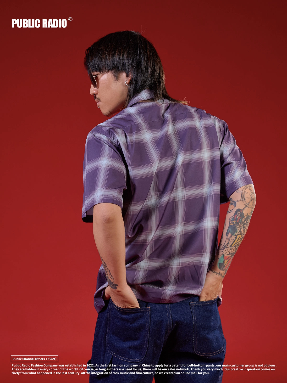 PUBLICRADIO Vintage Loose Plaid Ice Silk Shirt