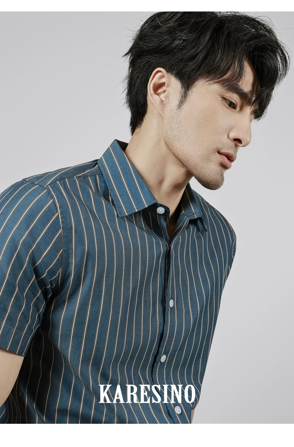 KARESINO Business Casual Non-ironing Striped Shirt Short Sleeve