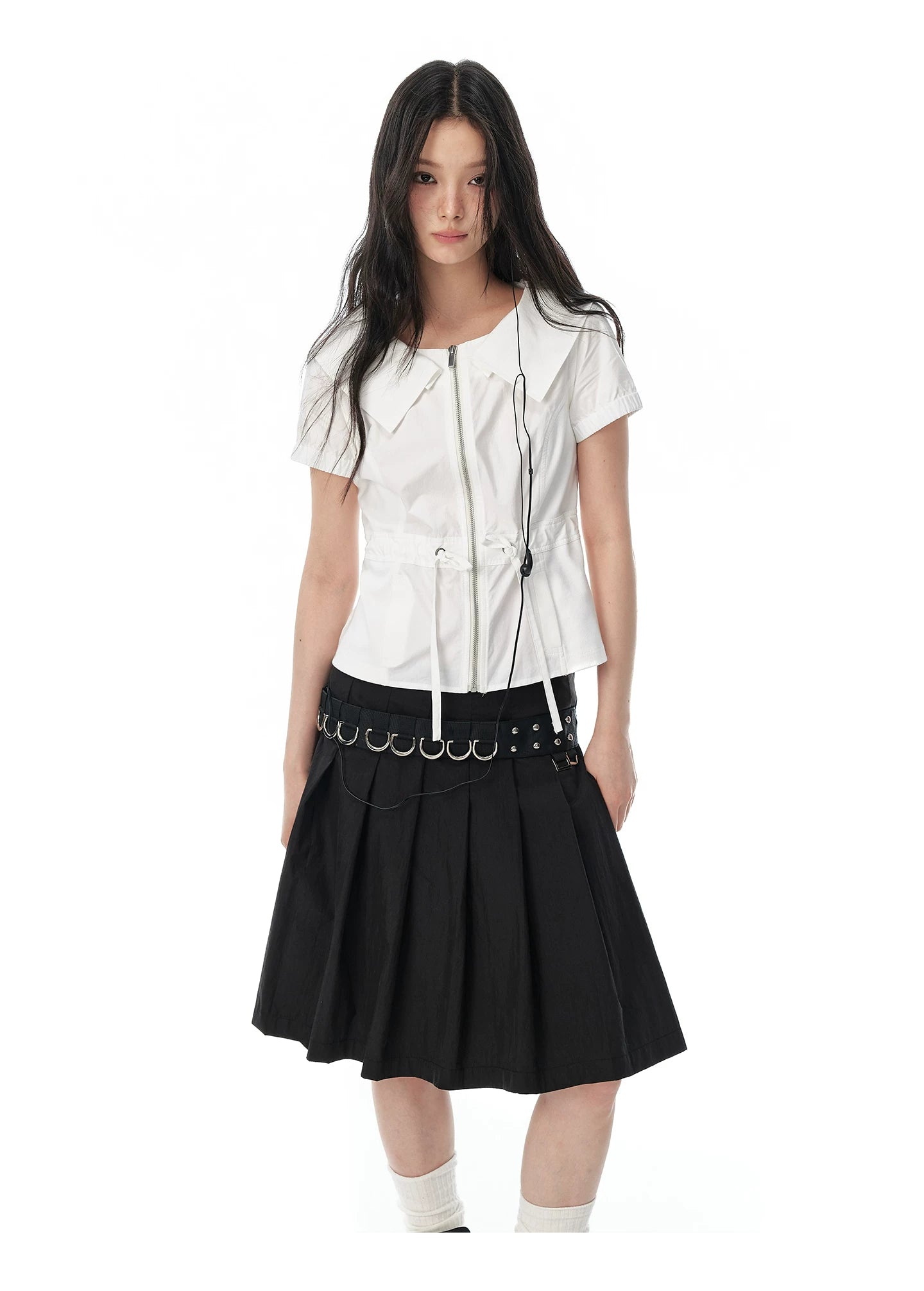 JIKOO Retro Large Lapel Drawstring Shirt