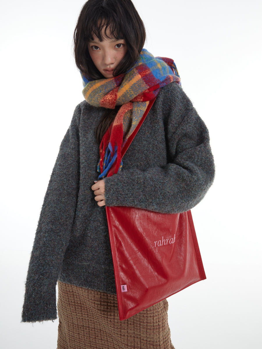 DirtySix "rahrah!" contrasting embroidery large-capacity soft leather tote bag