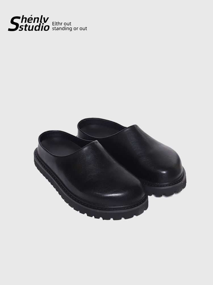 SHENLV STUDIO Leather Big Head Half Drag Casual Birkenstocks