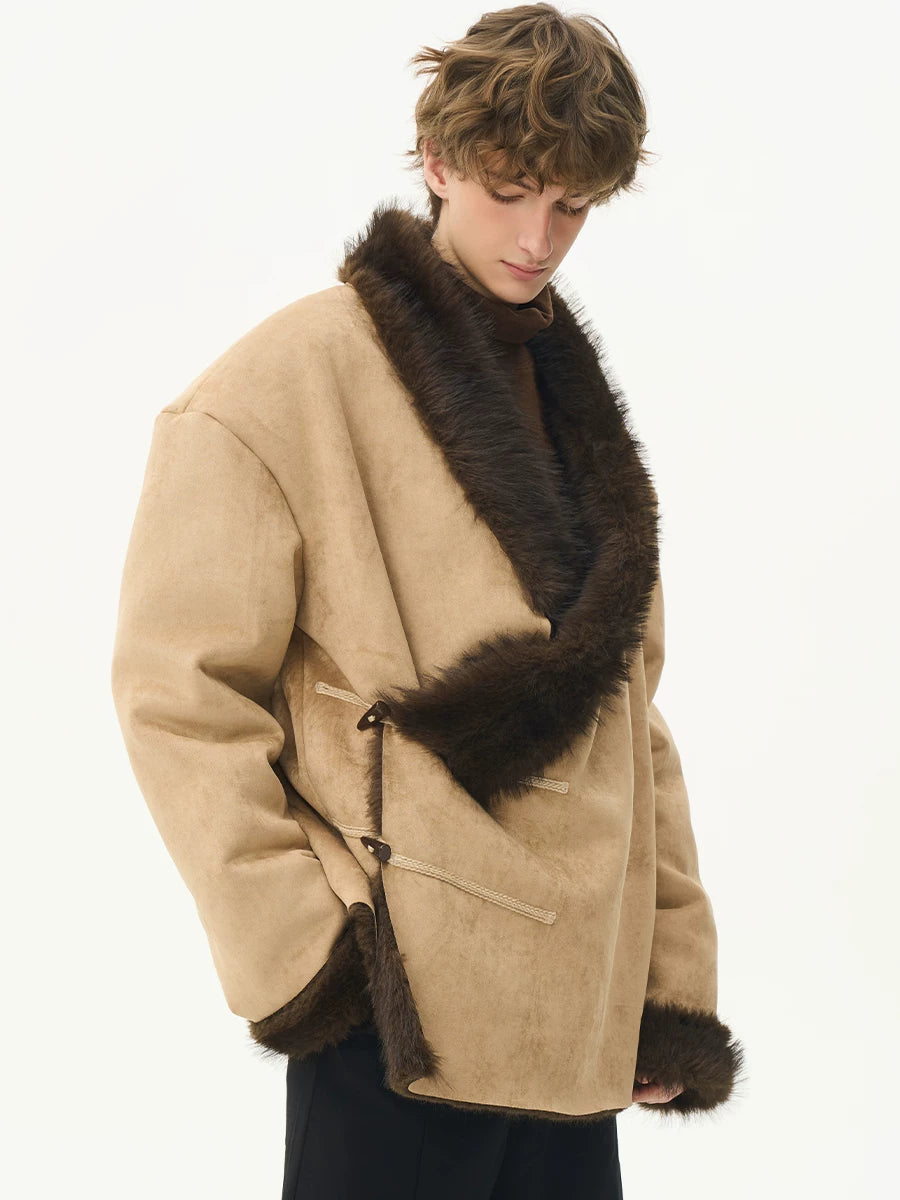 CNEW Horn Buckle Fur Collar Jacket
