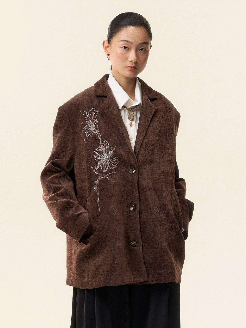LOUMUTAKU Lily Beaded Jacquard Suit Velvet Jacket