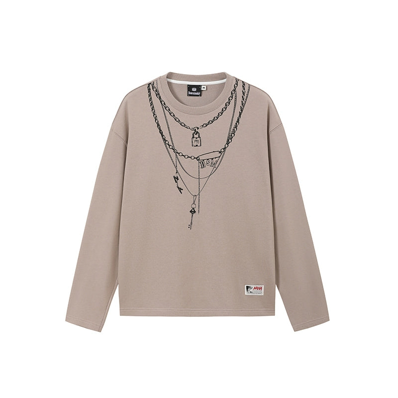 DSM Lock Necklace Printed Letter Embroidered Pullover Sweater