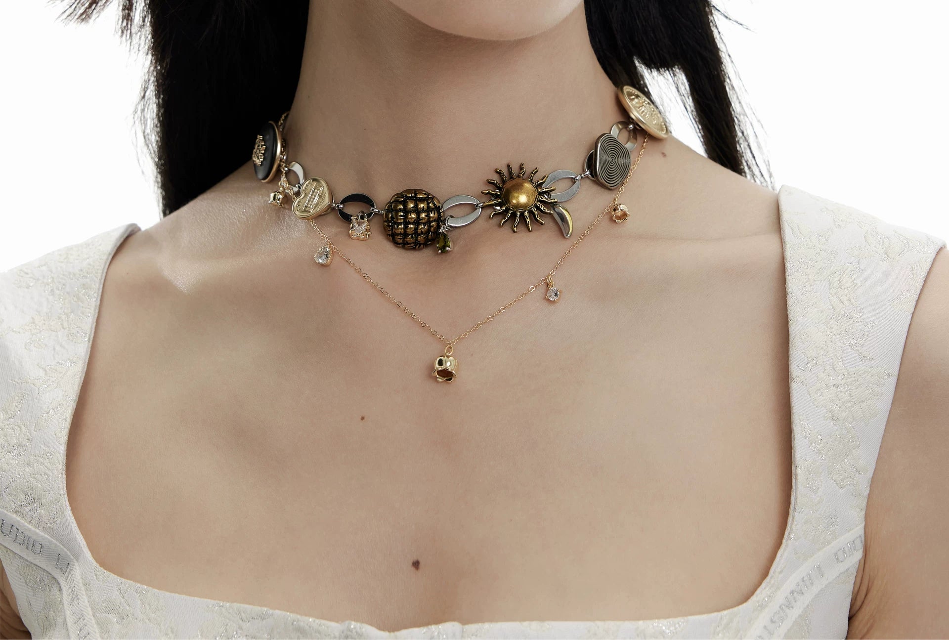 NO SOLUTION Sunset Design Stacked Necklace Retro Necklace