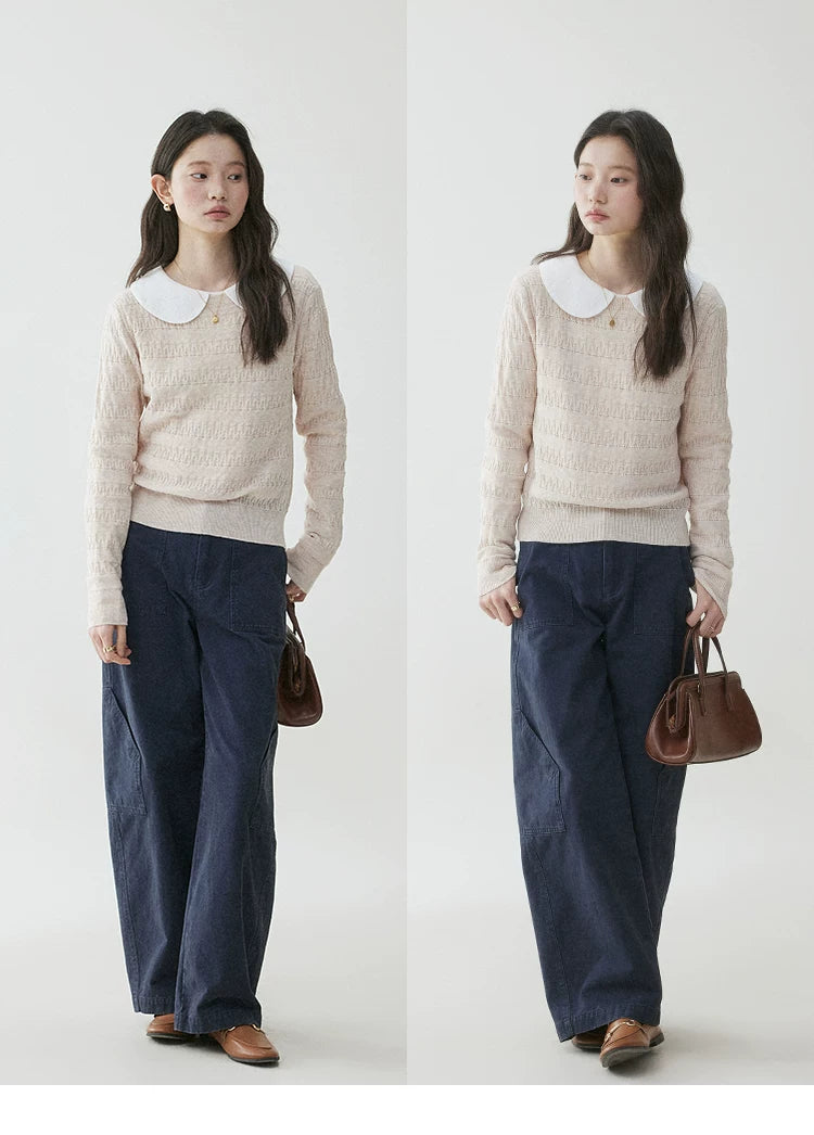 VOOE Contrast Shoulder Crew Neck Sweater