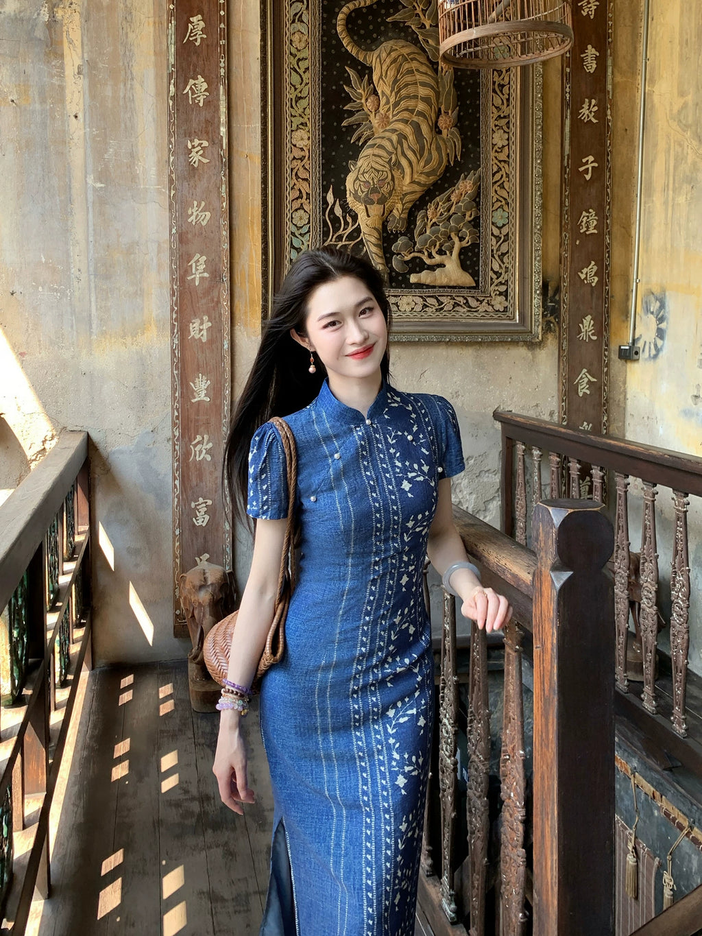 ZIHE Tie-dye Floral Striped Dress