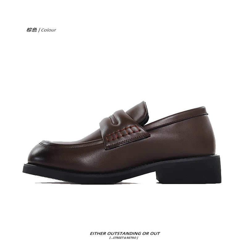 SHENLV STUDIO Square Head One-pedal Platform Leather Shoes