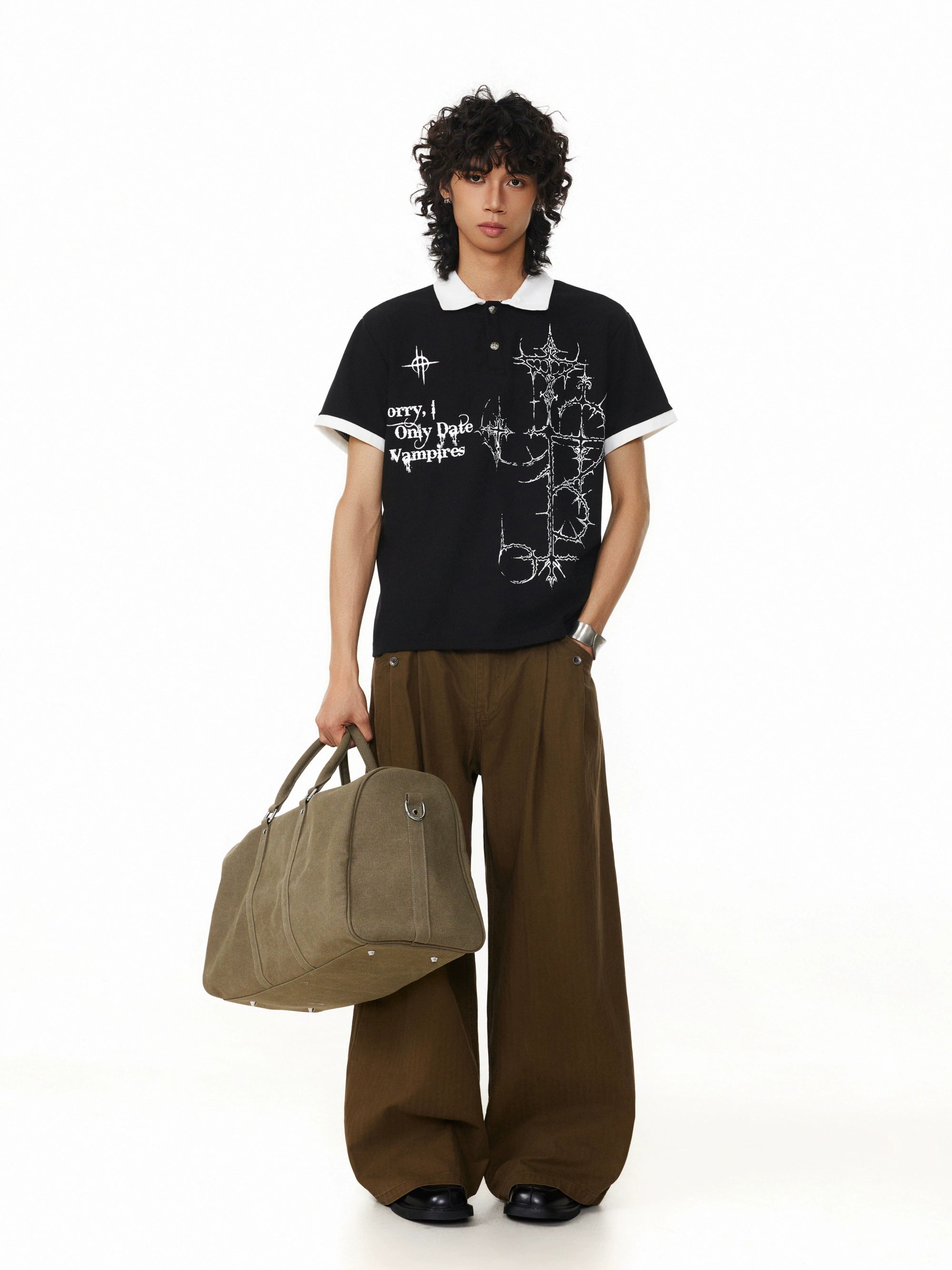 BTSG Waffle Print Front Shoulder Polo Shirt