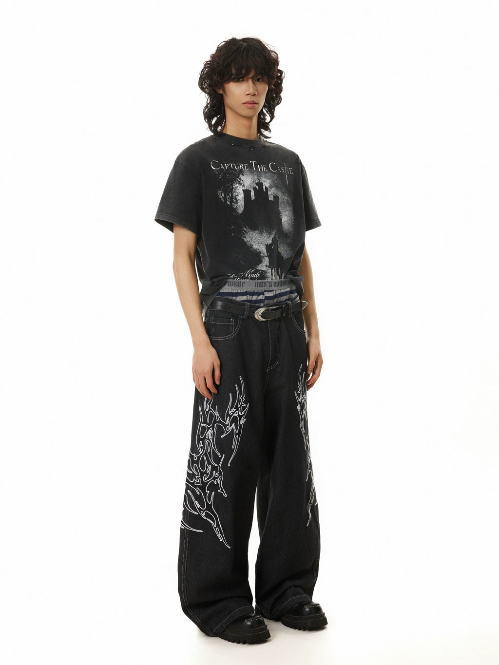 BTSG Totem-embroidered Wide-leg Jeans