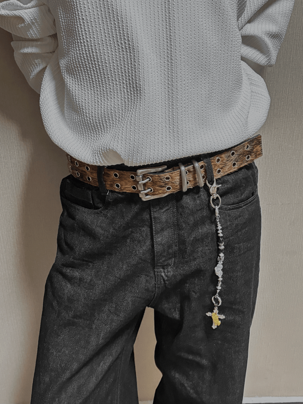 DPOL Maillard Cowhide Double-row Pin Buckle Belt