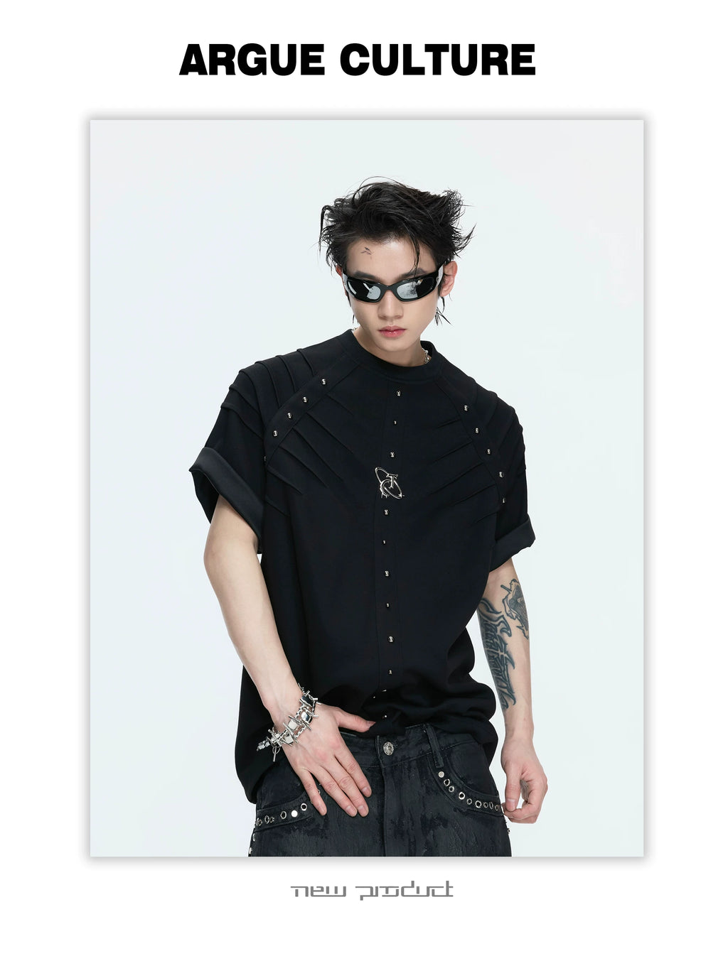 ArguECulturE Pleated Rivet Front Shoulder Tee