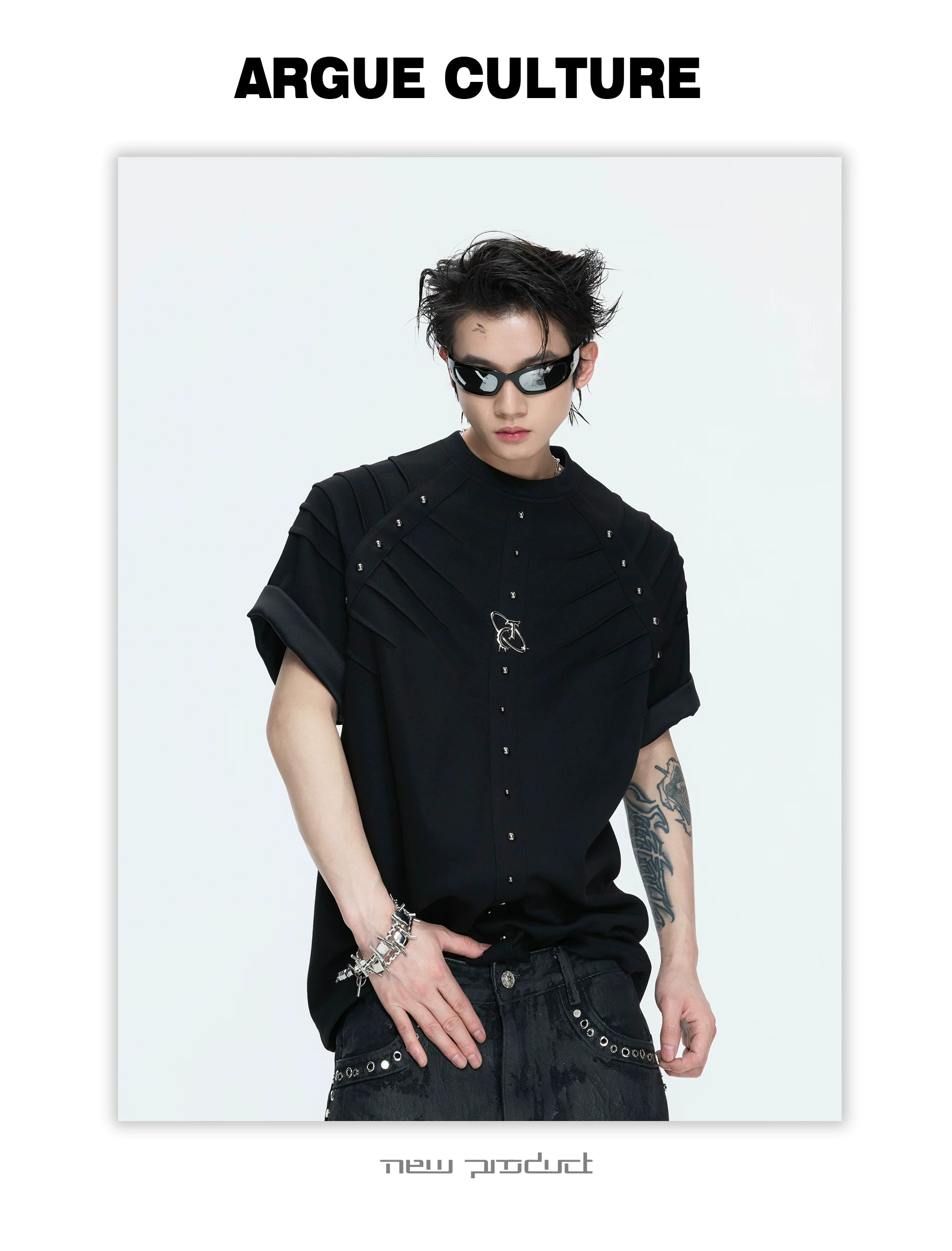 ArguECulturE Pleated Rivet Front Shoulder Tee