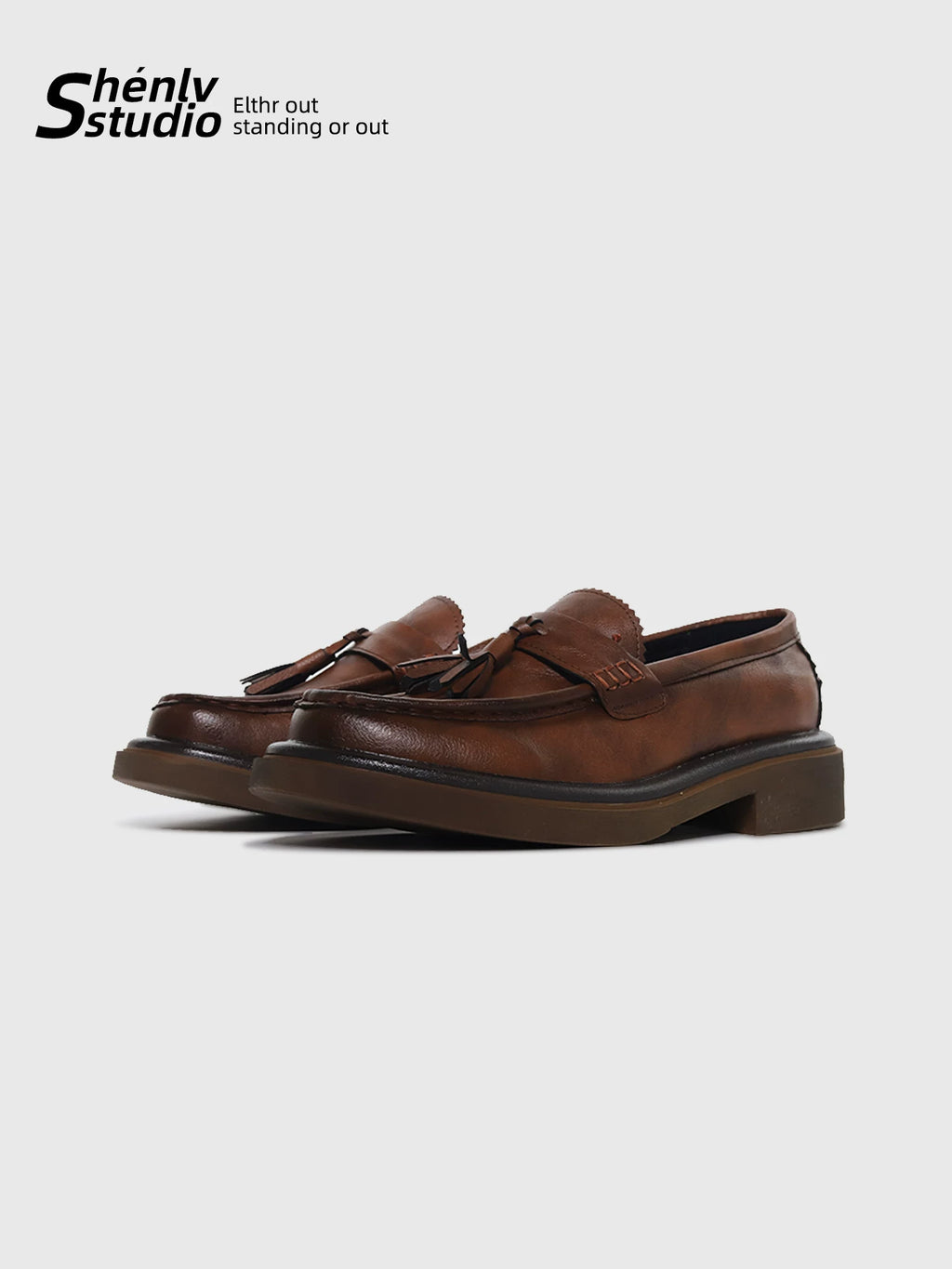 SHENLV STUDIO Fringed One-pedal Casual Thick-soled Heightening Leather Shoes