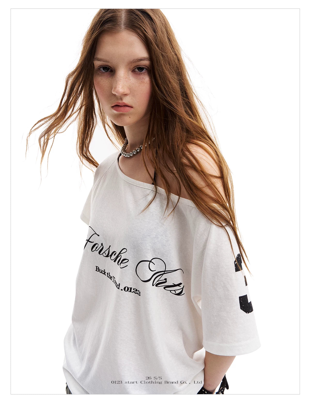 0123Start Slanted Shoulder Loose Lazy Tee