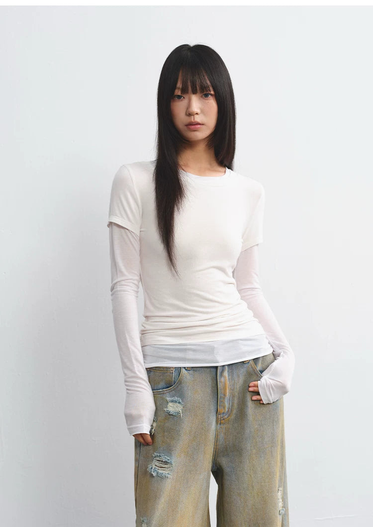 LINY LIBERTY Simple Fake Two-piece Long-sleeved T-shirt