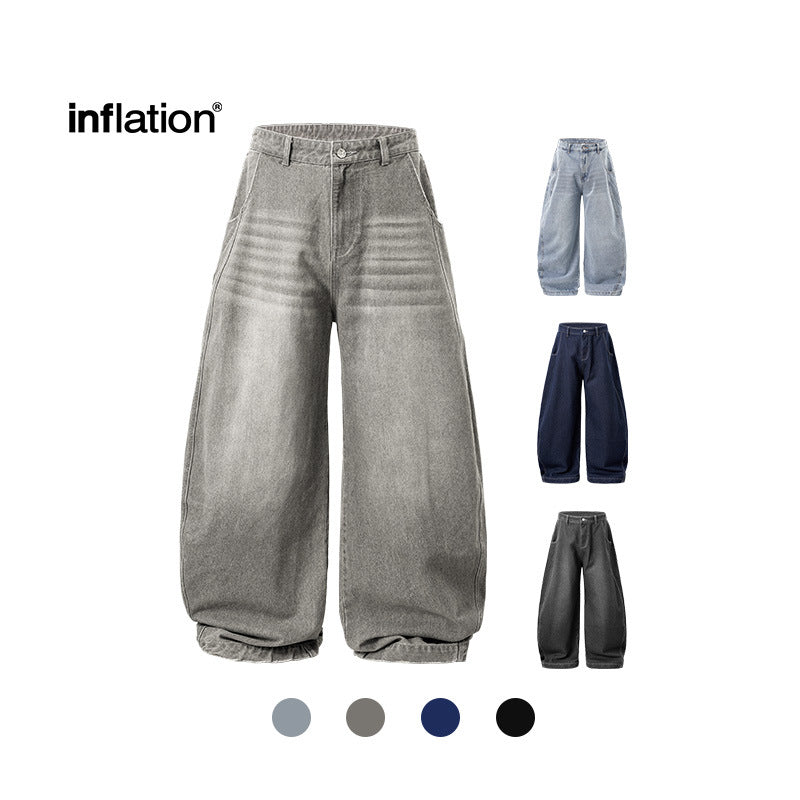 Inflation Silhouette Washed Denim Scimitar Pants