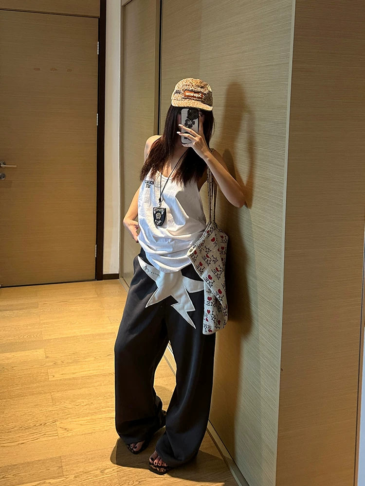 EAHO Star Sticker Elastic Waist Versatile Sweatpants
