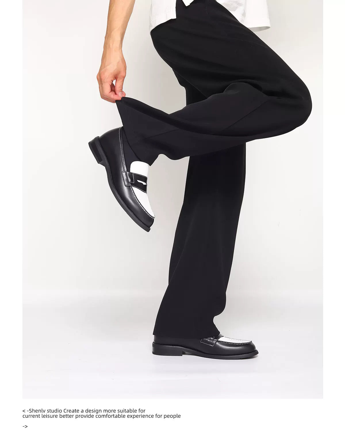 SHENLV STUDIO Open Line Contrasting Color One-pedal Leather Shoes