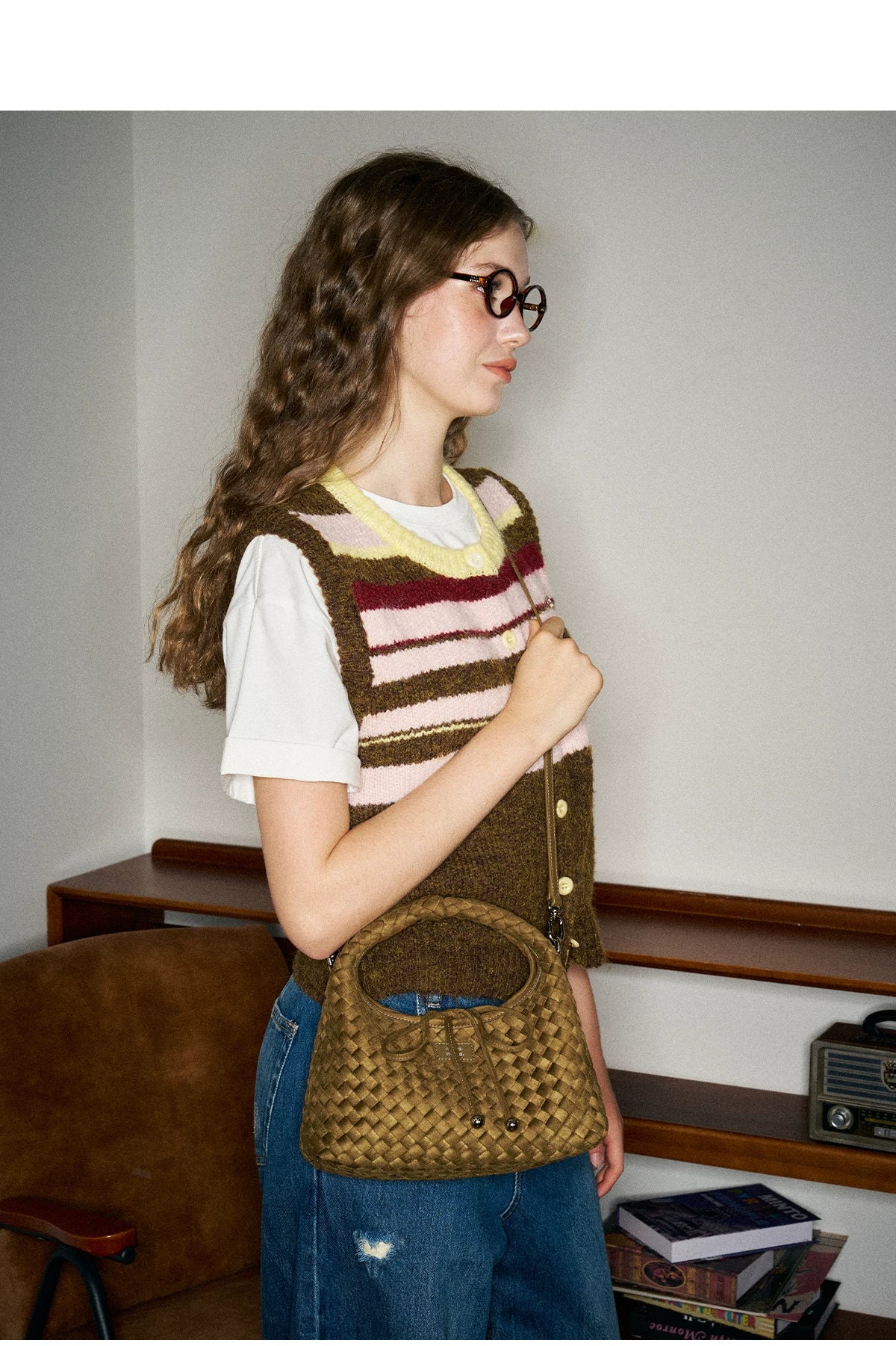 MUVA Braided Triangular Rice Ball Bag Lightweight Casual Tote Bag