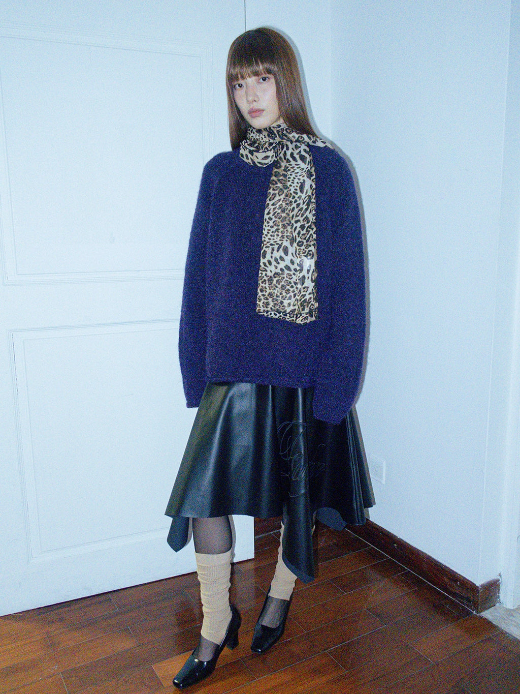 FUNKYFUN Soft Leopard Print Wide Scarf