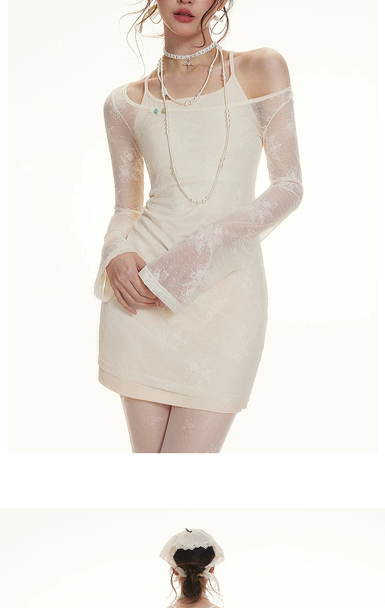 IMONE Striped Lace Suspender Dress Set