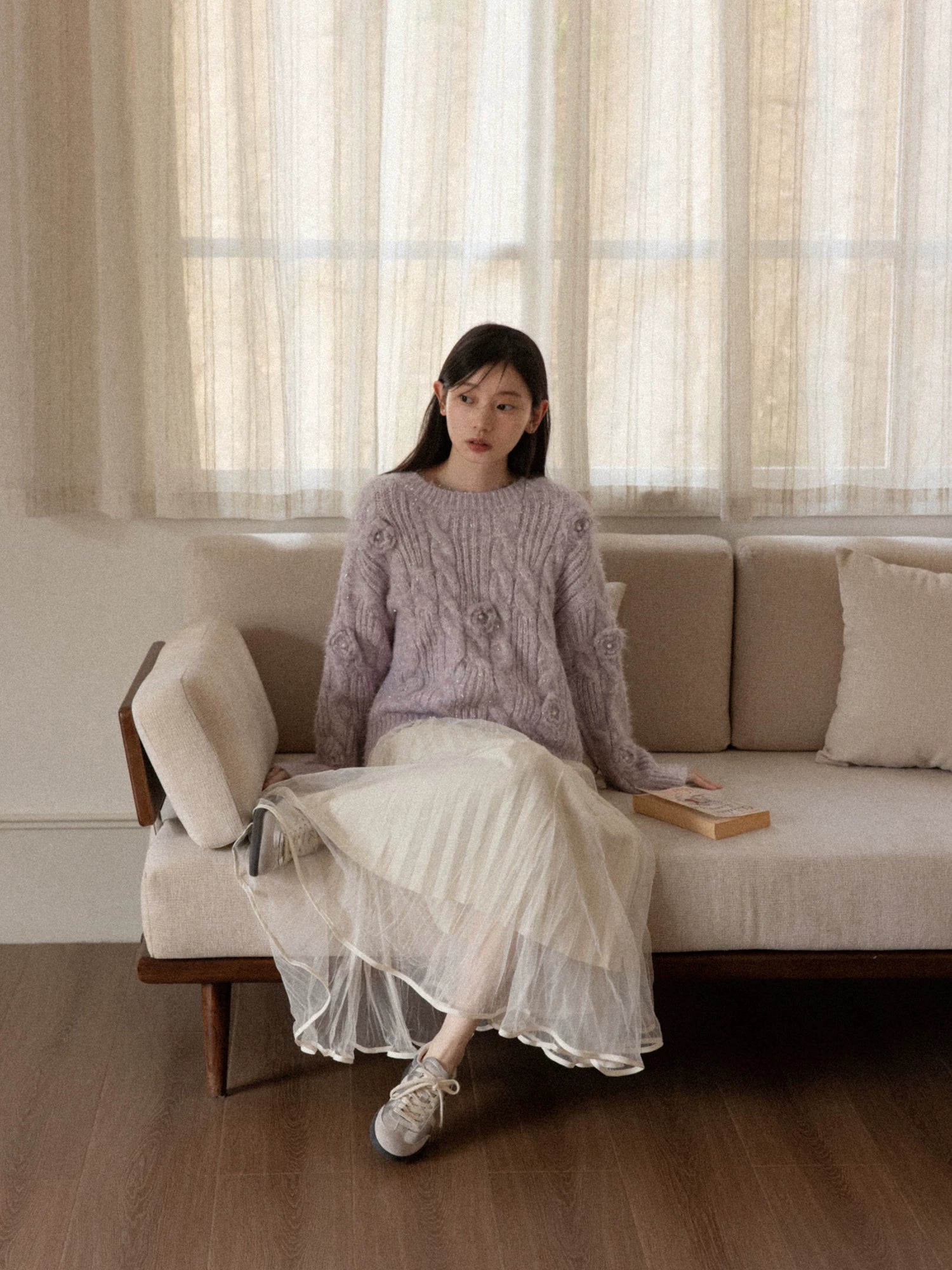 Cantonstory Temperament High Waist Thin Mesh A Word Skirt